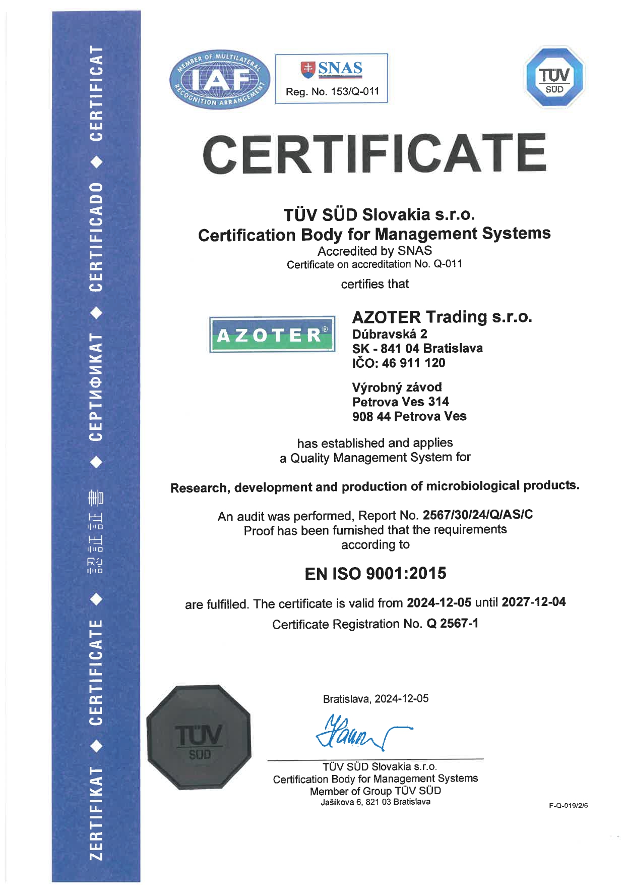 Certificate ISO EN 1