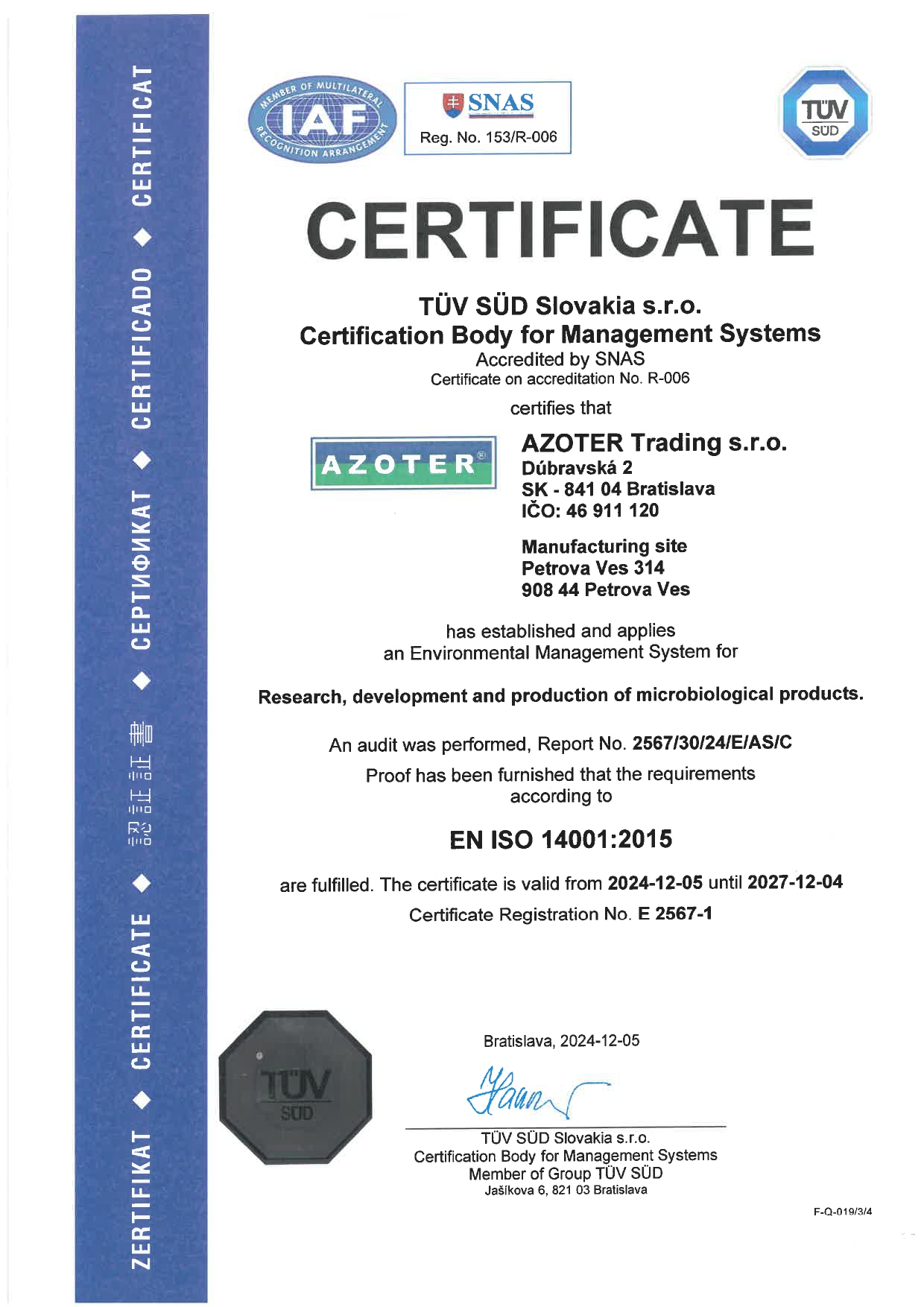Certificate ISO EN 2